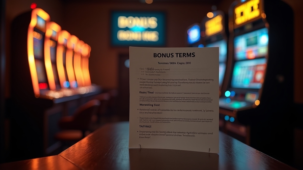 Documento de termos do bónus com temporizador e slot machine ao fundo